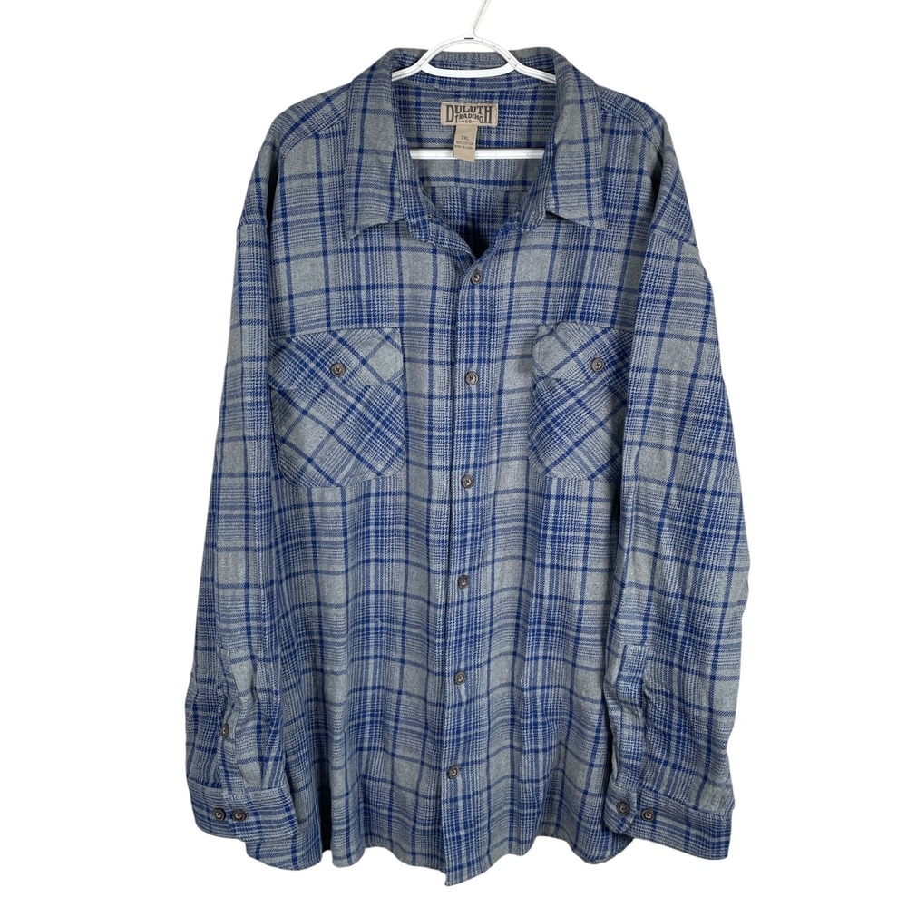 Duluth Burleyweight Flannel Shirt Mens 3XL Gray Blue Plaid Cotton Button Up - Picture 2 of 5